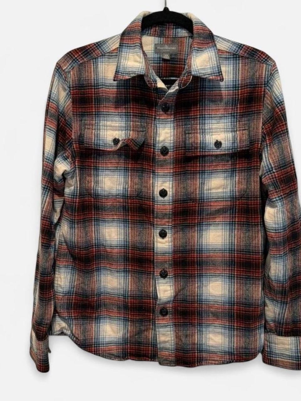 LL Bean Signature Collection Camp Flannel Shirt in Red, Blue & Cream Small